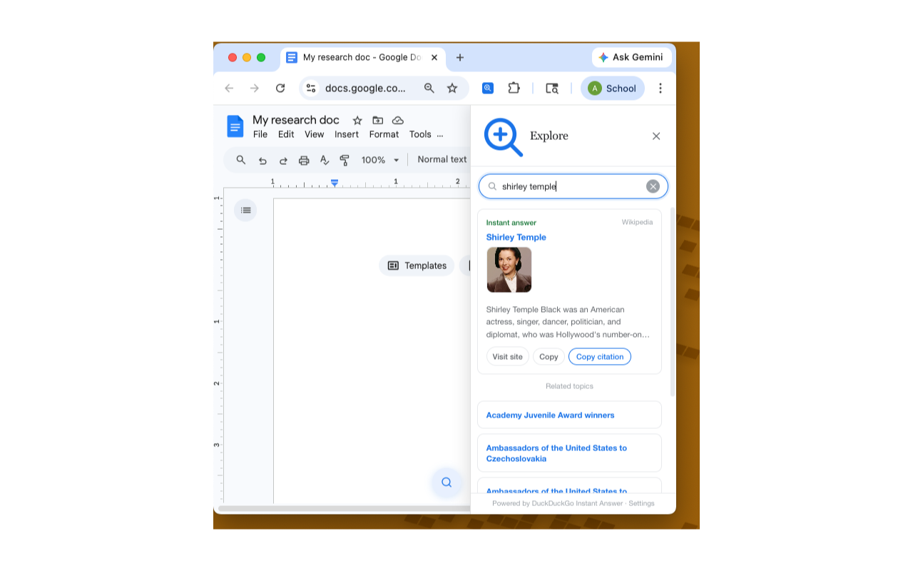 Instant answer result